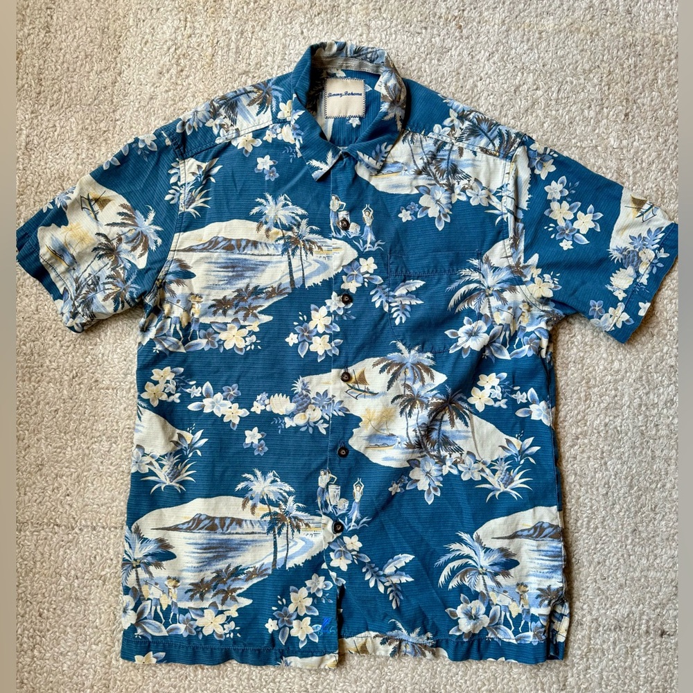 Tommy Bahama Aloha Hawaiian Camp Hula Girls Island Modern Fit Silk Sz S Floral